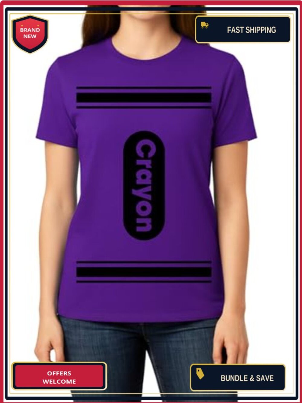 Halloween Crayon Costume Graphic Tee Crew Neck Short Sleeve Womens Top